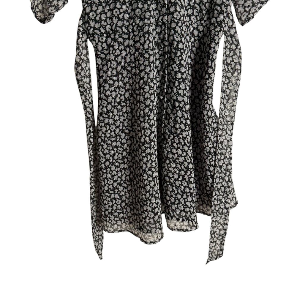 All Saints Ivy Gray Scatter Floral Print Belted Tie Waist A-Line Mini Dress Sz 2 - Picture 14 of 16